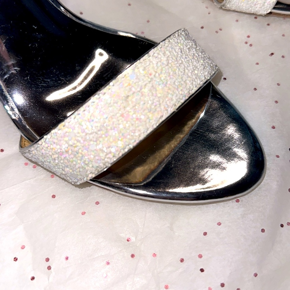 Badgley Mischka Silver Glitter Strappy Heels - Picture 7 of 8